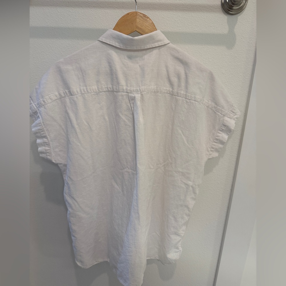 Pure Navy Brand - Casual White Button-Up Cotton Shirt with Cap Sleeves - Picture 4 of 9